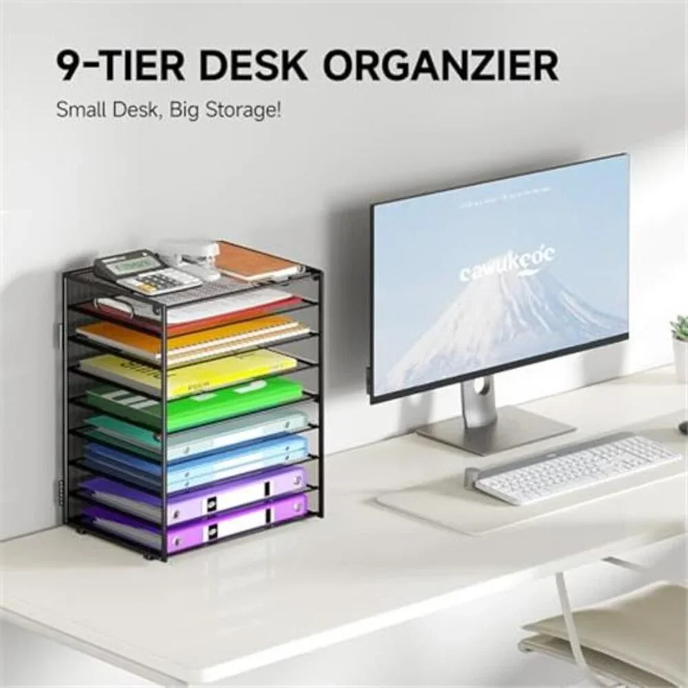 9 Tier Desk Organizer Paper Tray File Folder Document Sorter Office School Black